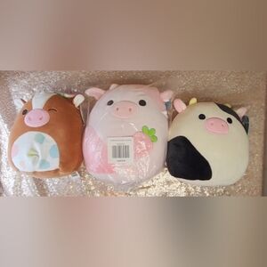 Squishmallows 8" Connor, 8 " Reshma & 8" Griella X3 Ultrasoft Plush Cows NWT